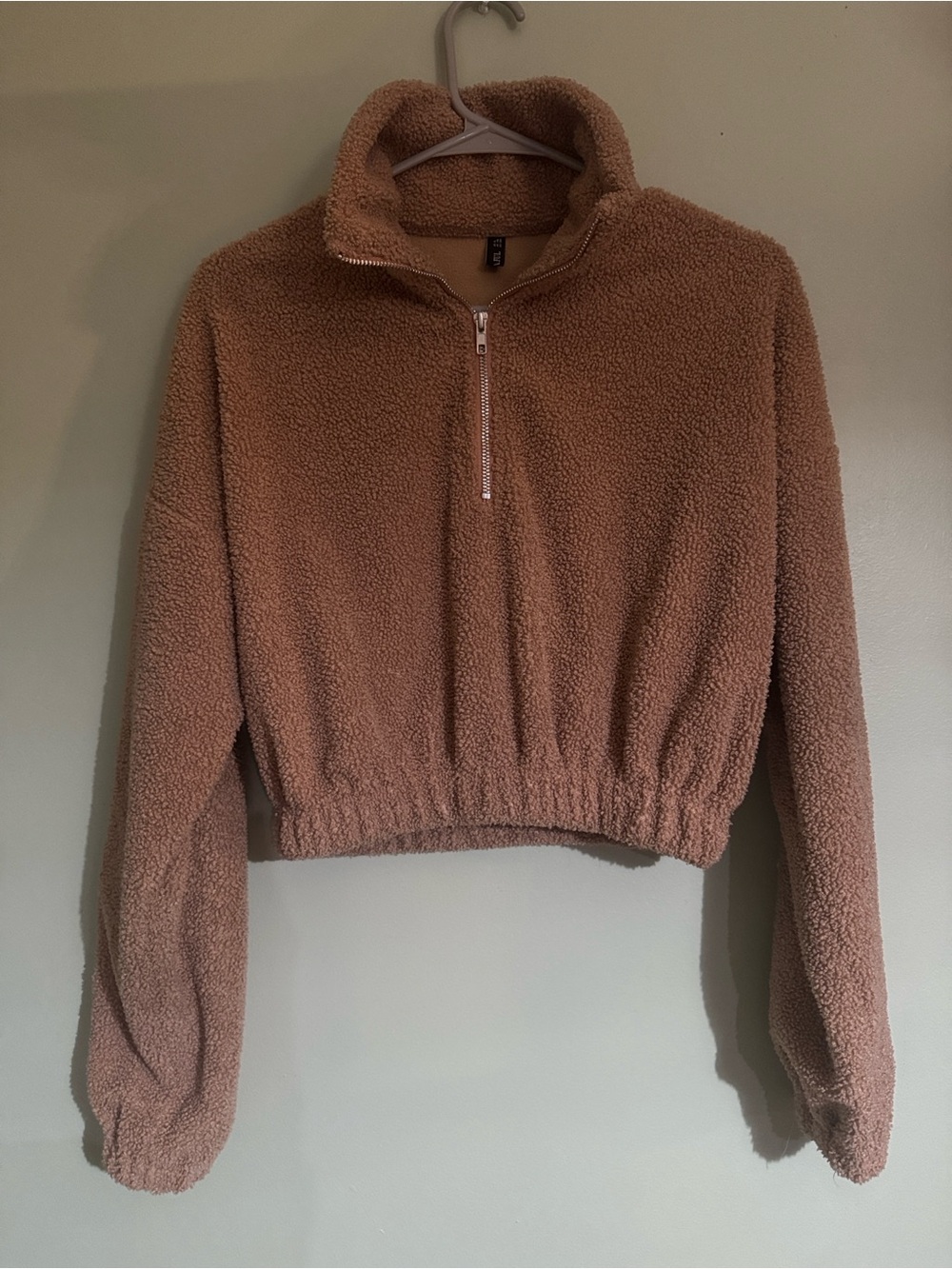Zaful Cozy Cropped Sherpa Teddy Pullover Jacket - Taupe - Size 6
